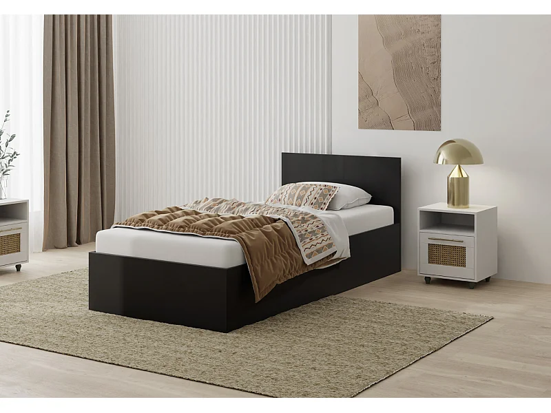 Houten bed met matras AVI 90×200 cm in zwarte kleur