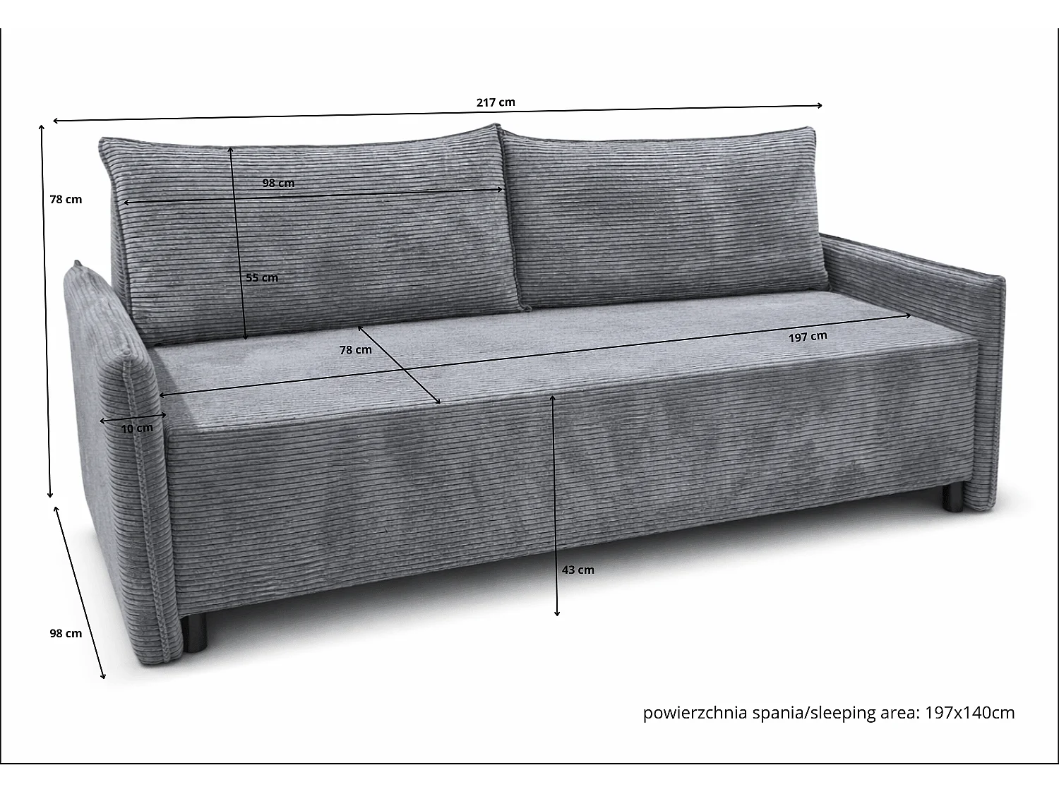 CORDO – canapé 3 places convertible 197×140 cm, tissu Poso 27 violet