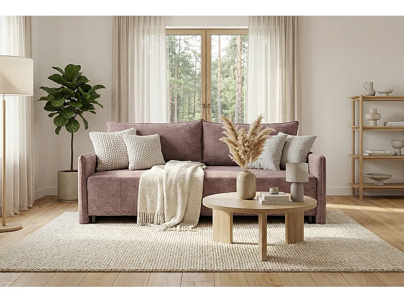 CORDO – canapé 3 places convertible 197×140 cm, tissu Poso 27 violet