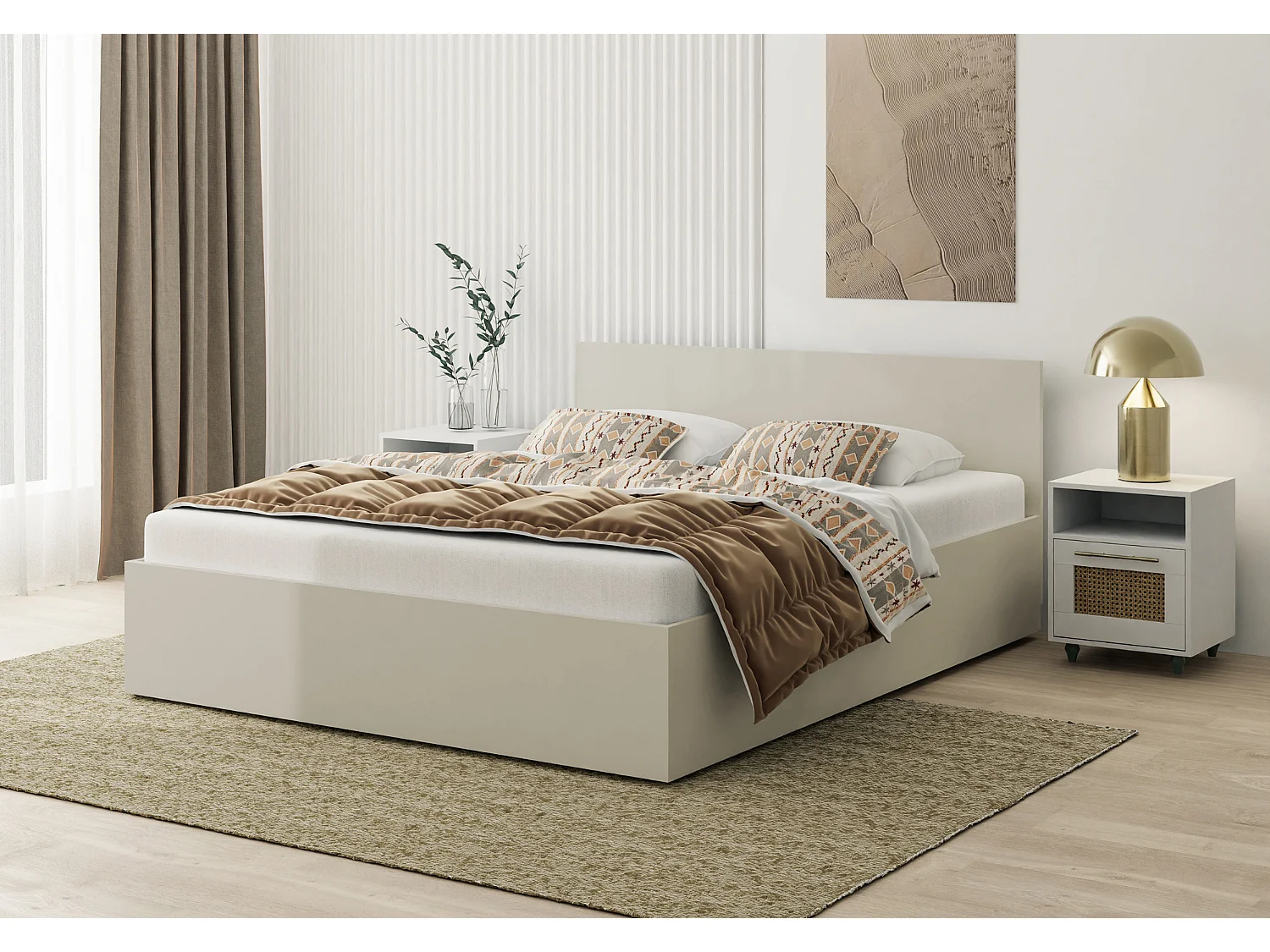 Houten bed met matras AVI 160×200 cm in kasjmier