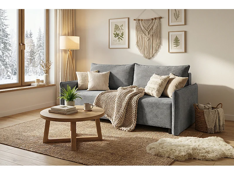 CORDO – canapé 3 places convertible 197×140 cm, tissu Poso 22 gris