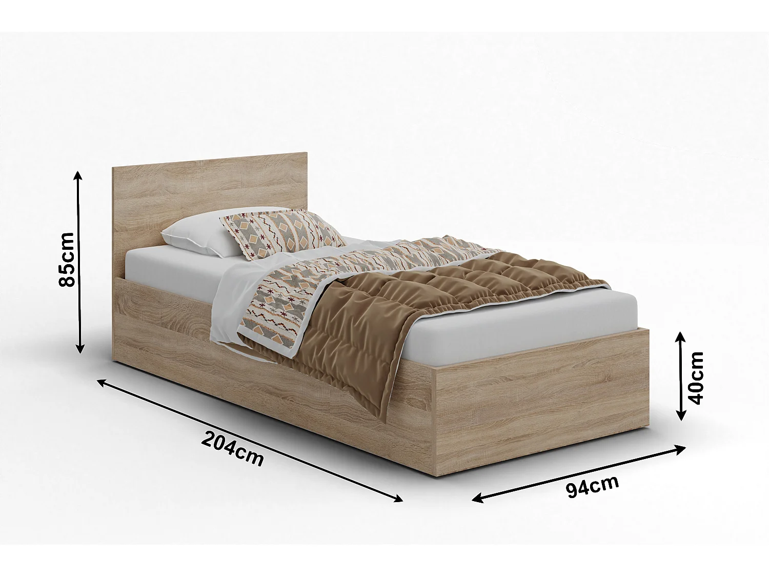 Houten bed met matras AVI 90x200 cm in Sonoma eiken kleur