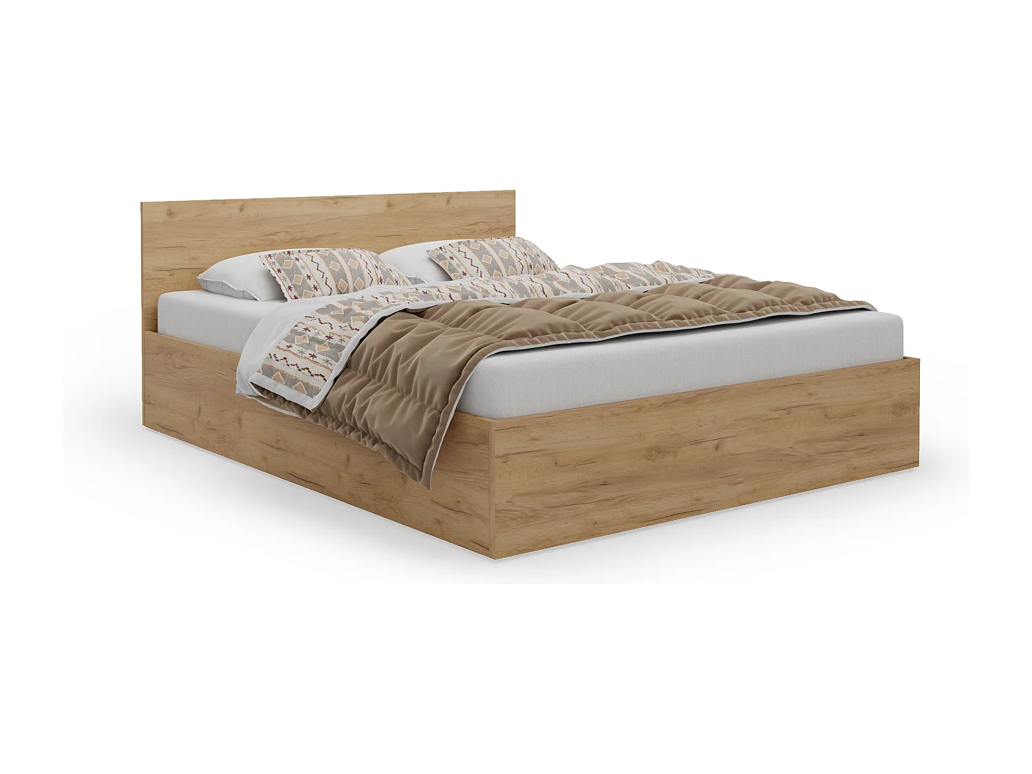 Houten bed met matras AVI 140×200 cm in kleur eiken craft