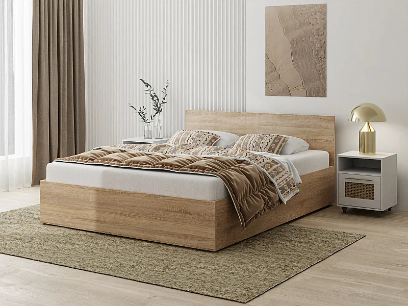 Houten bed met matras AVI 120x200 cm in Sonoma eiken kleur