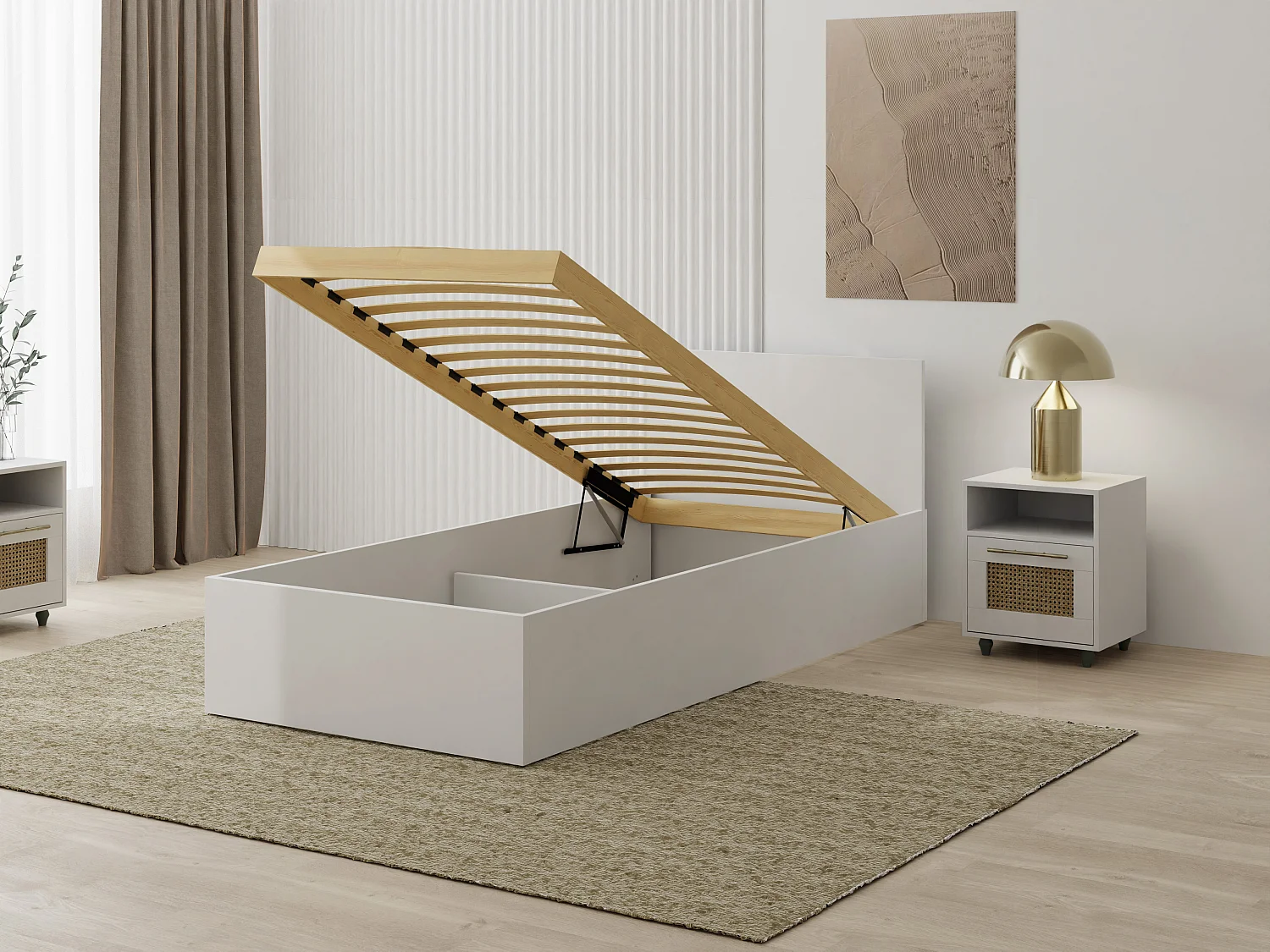 Lit en bois avec matelas AVI 90x200 cm en blanc