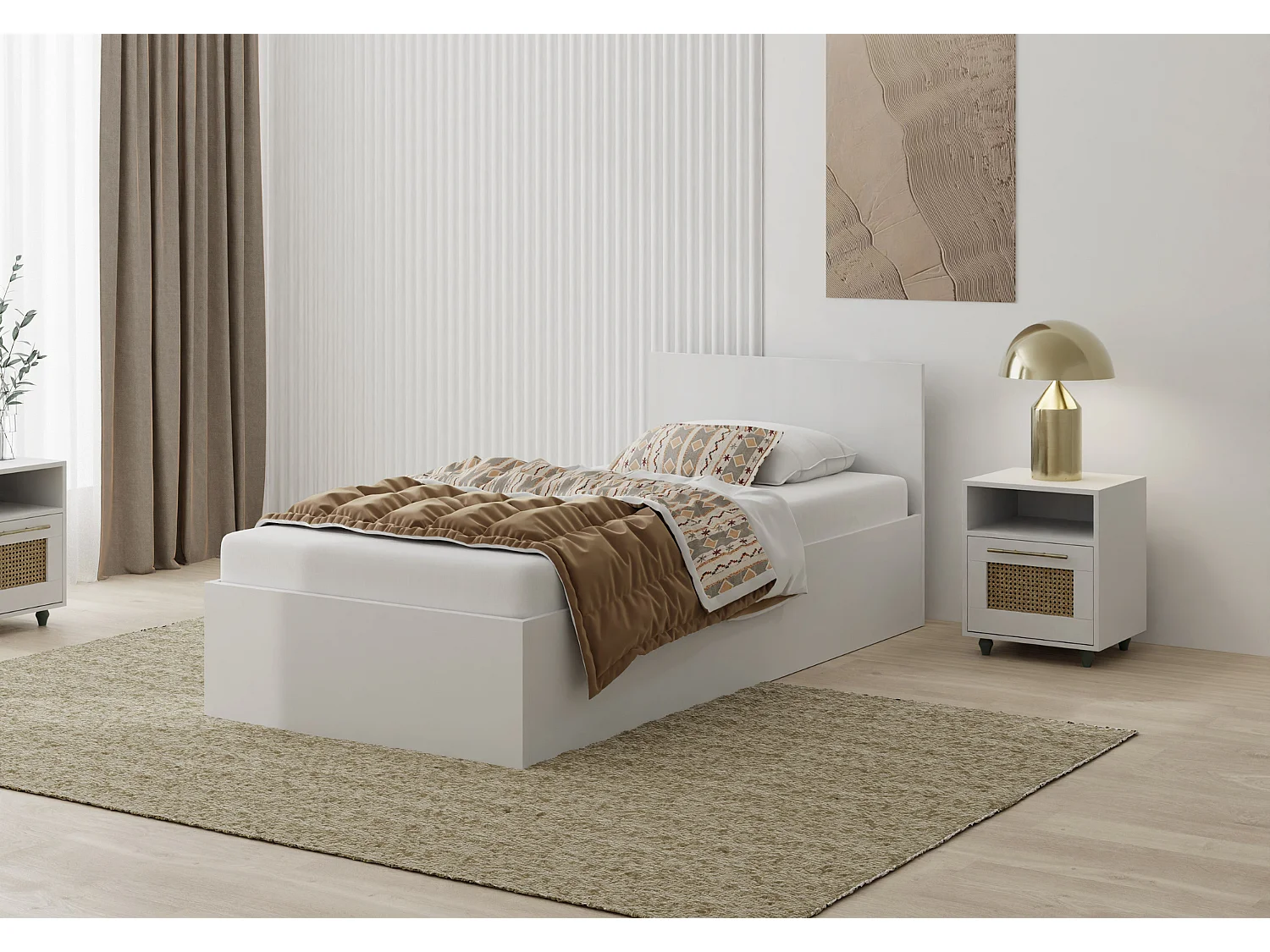 Lit en bois avec matelas AVI 90x200 cm en blanc