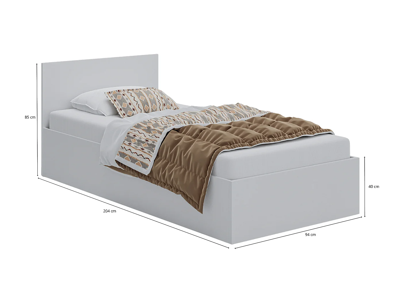 Lit en bois avec matelas AVI 90x200 cm en blanc