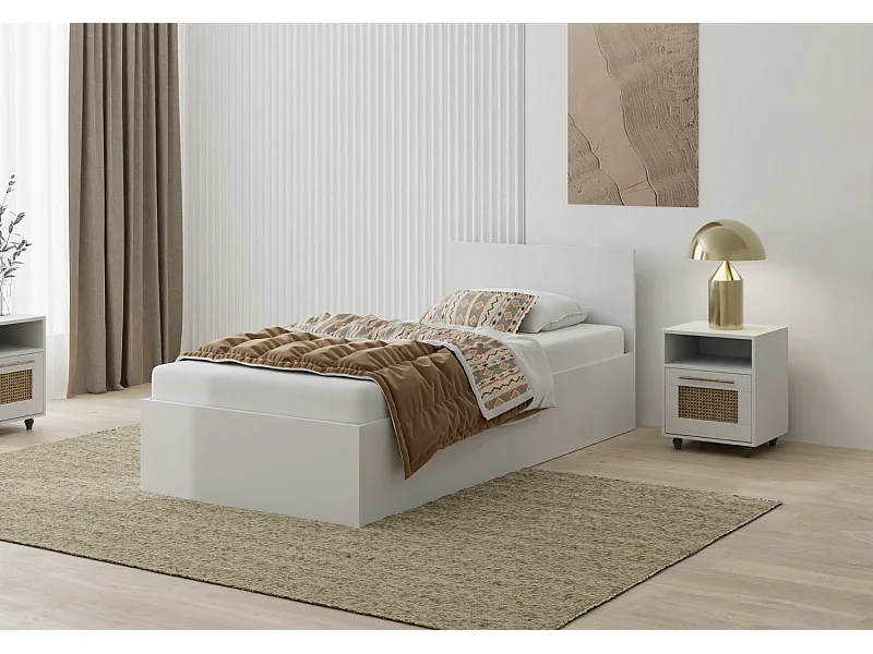 Lit en bois avec matelas AVI 90x200 cm en blanc