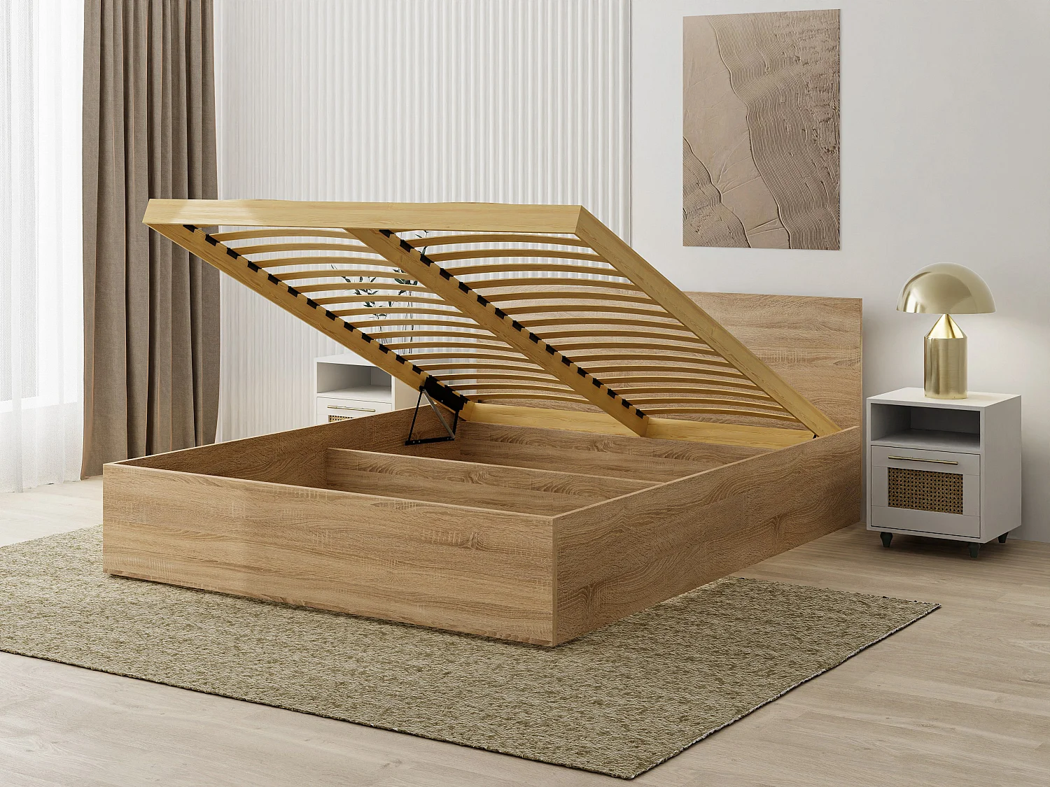 Houten bed met matras AVI 160x200 cm in Sonoma eiken kleur