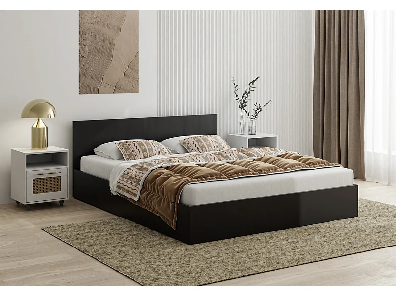 Houten bed met matras AVI 120×200 cm in zwarte kleur