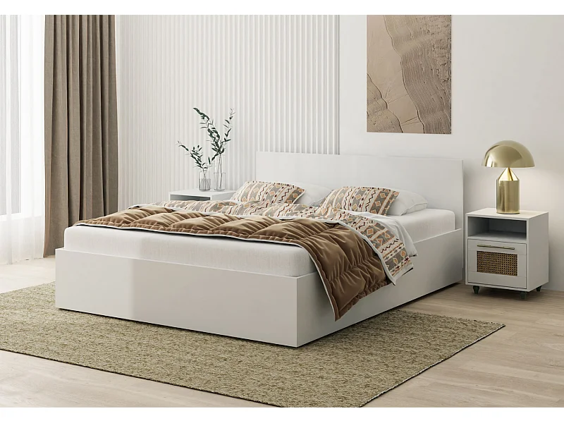 Lit en bois avec matelas AVI 140x200 cm en blanc