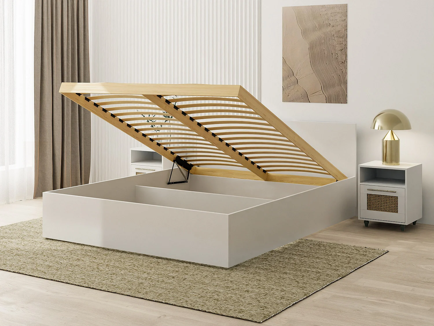 Lit en bois avec matelas AVI 160x200 cm en blanc