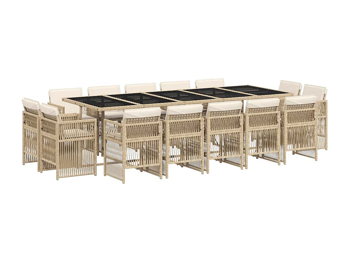 Set comedor de jardín con cojines 15 piezas ratán sintético beige