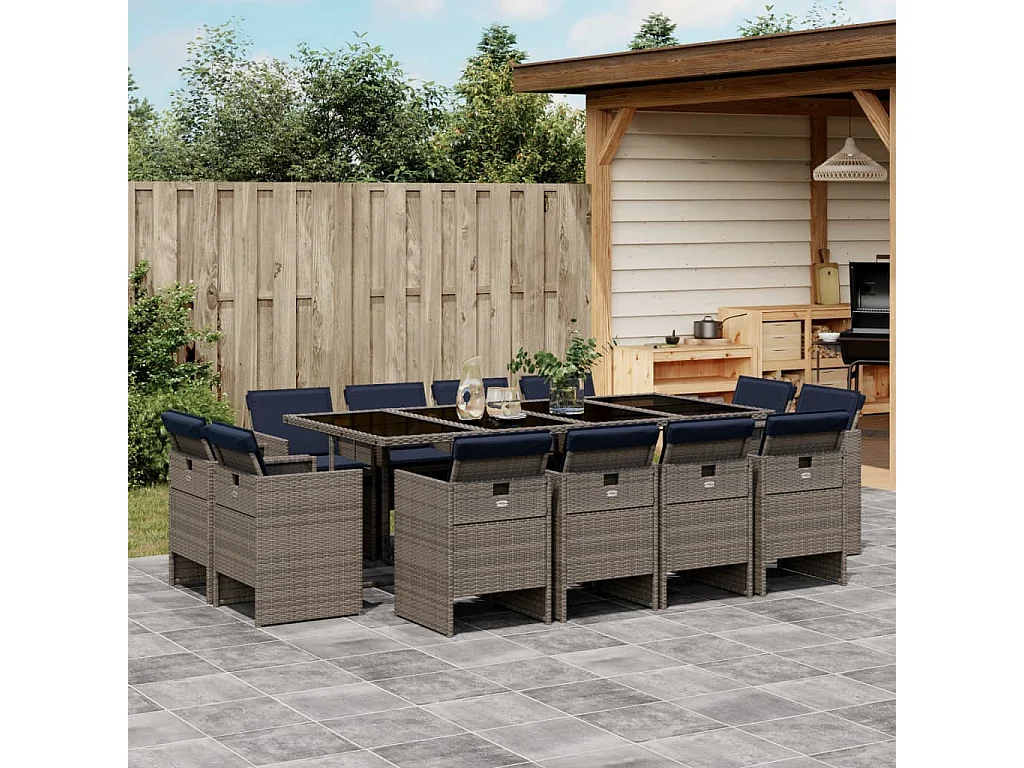 Ensemble à manger de jardin avec coussins 13 pièces résine tressée