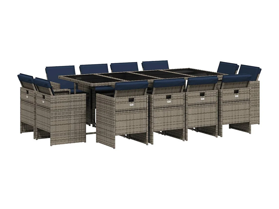 Ensemble à manger de jardin avec coussins 13 pièces résine tressée