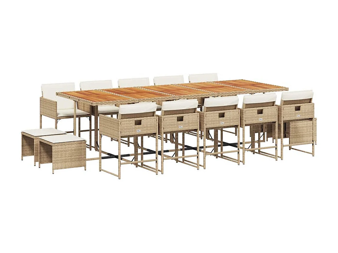 Set comedor de jardín con cojines 15 piezas ratán sintético beige