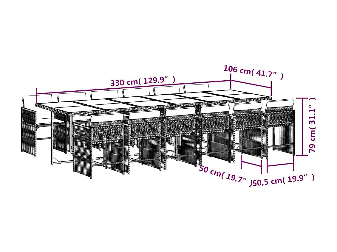 Set comedor jardín y cojines 13 piezas ratán sintético gris claro
