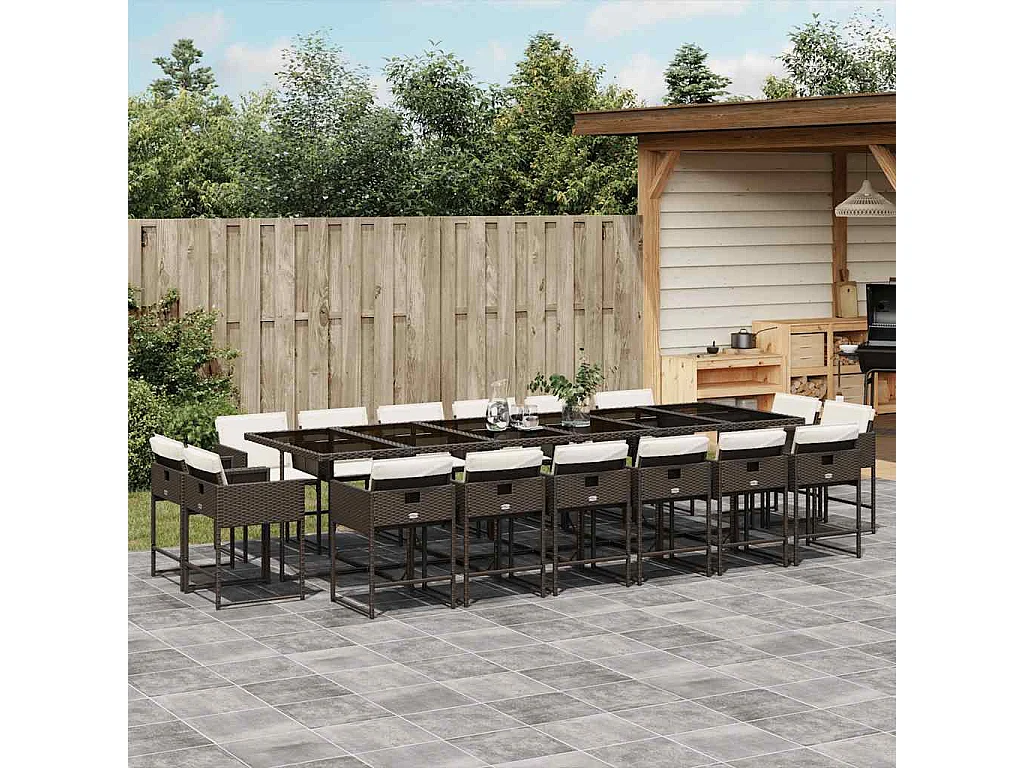 Set de muebles jardín 17 piezas y cojines ratán sintético marrón