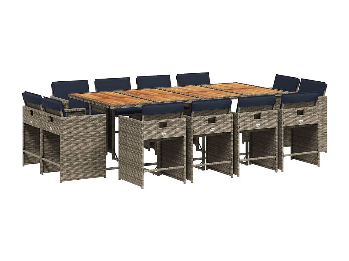 Ensemble à manger de jardin avec coussins 13 pièces résine tressée