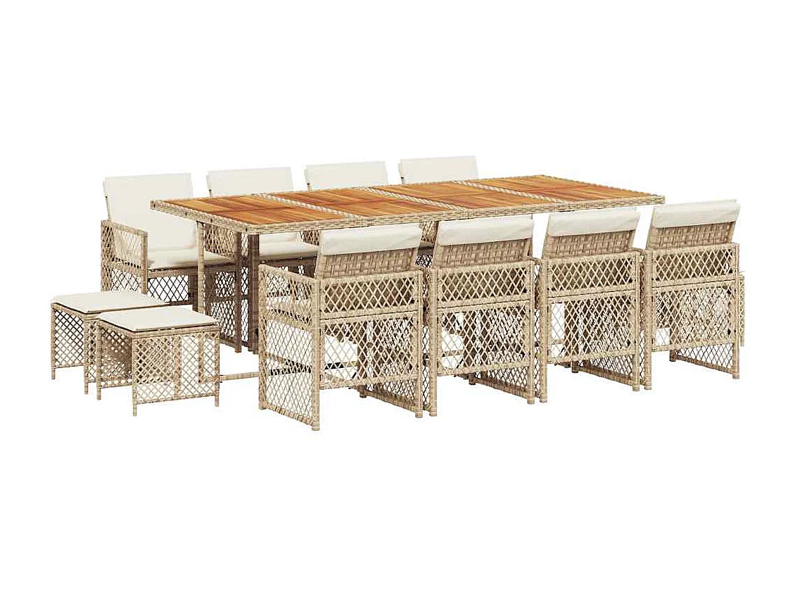 Set comedor de jardín con cojines 13 piezas ratán sintético beige