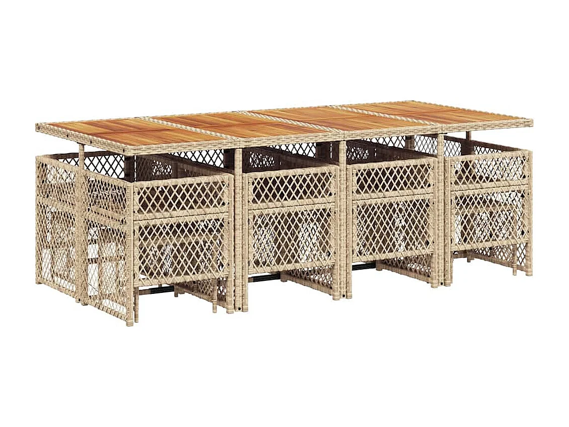 Set comedor de jardín con cojines 13 piezas ratán sintético beige