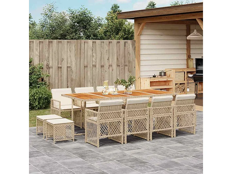 Ensemble à manger de jardin et coussins 13 pièces beige