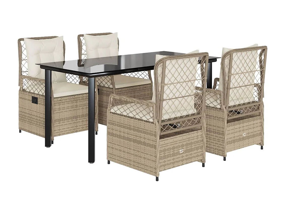 Set comedor de jardín 5 piezas con cojines ratán sintético beige