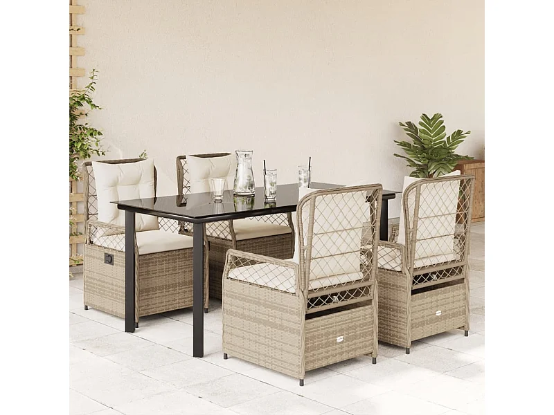Set comedor de jardín 5 piezas con cojines ratán sintético beige