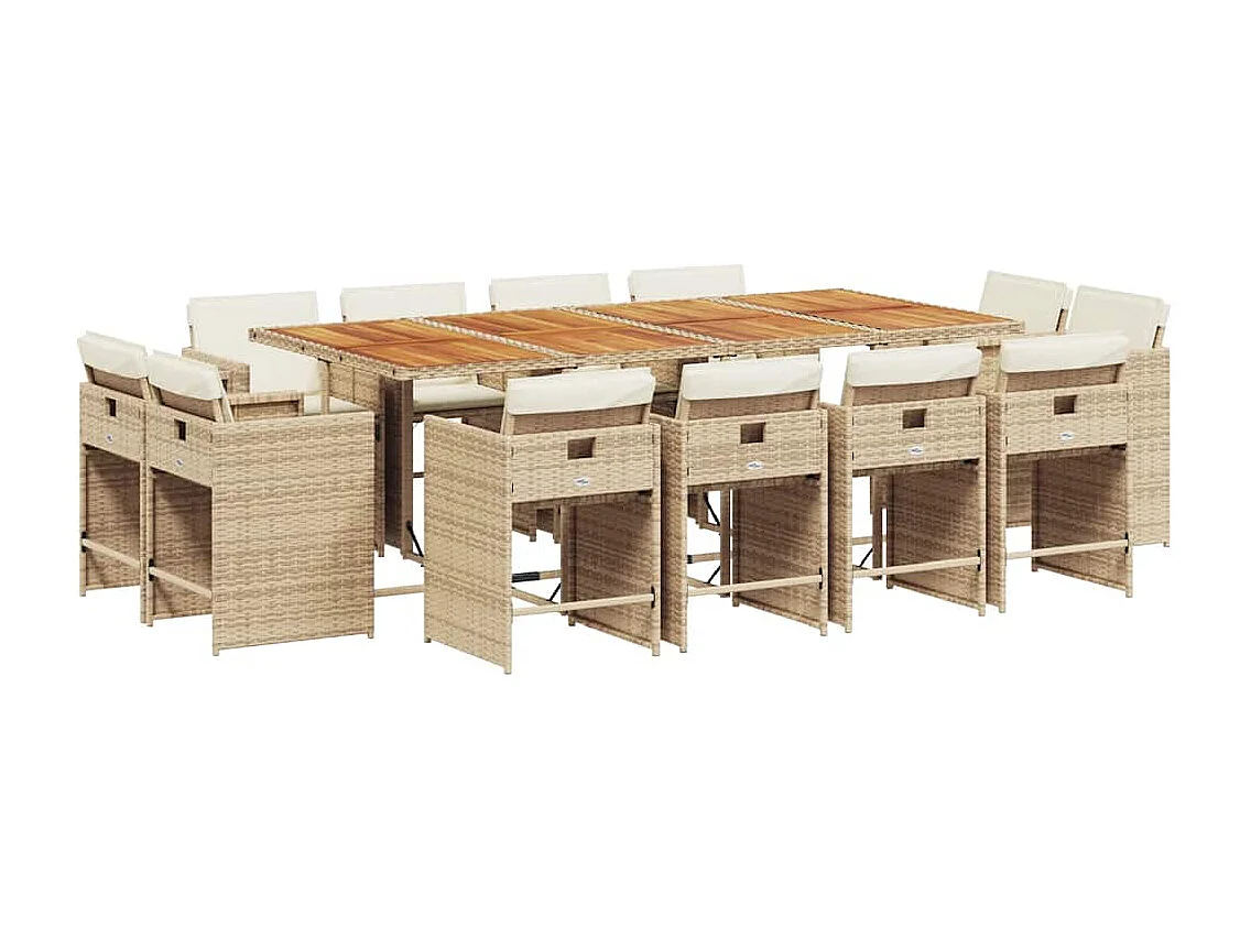 Ensemble à manger de jardin et coussins 13 pièces beige