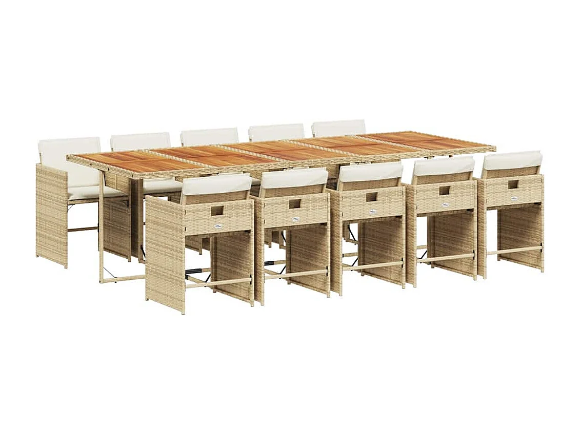 Set comedor de jardín 11 piezas con cojines ratán sintético beige