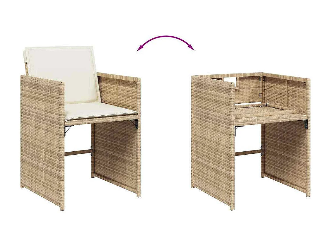 Set comedor de jardín 11 piezas con cojines ratán sintético beige