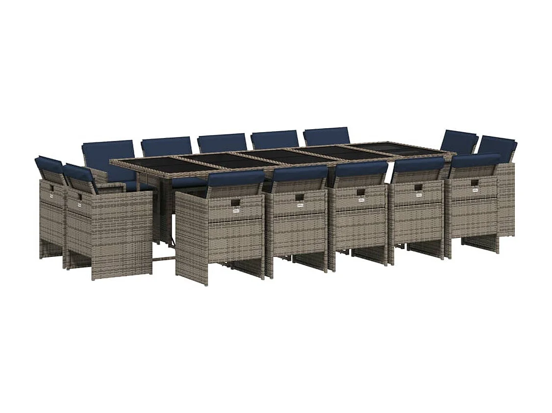 Ensemble à manger de jardin avec coussins 15 pièces résine tressée