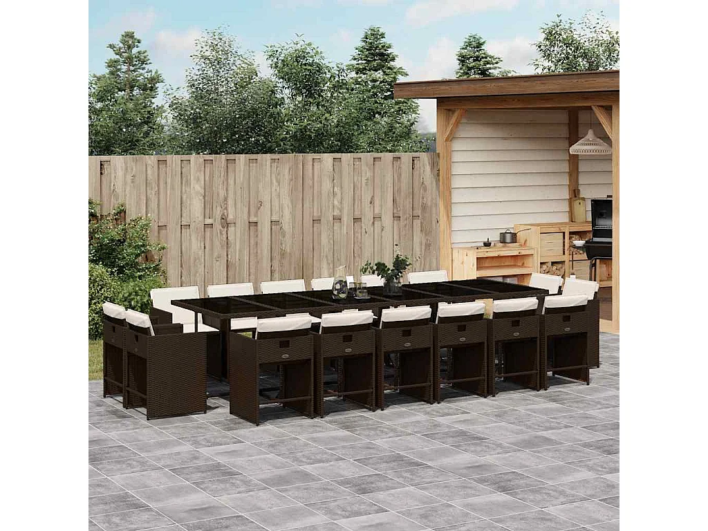 Set de muebles jardín 17 piezas y cojines ratán sintético marrón