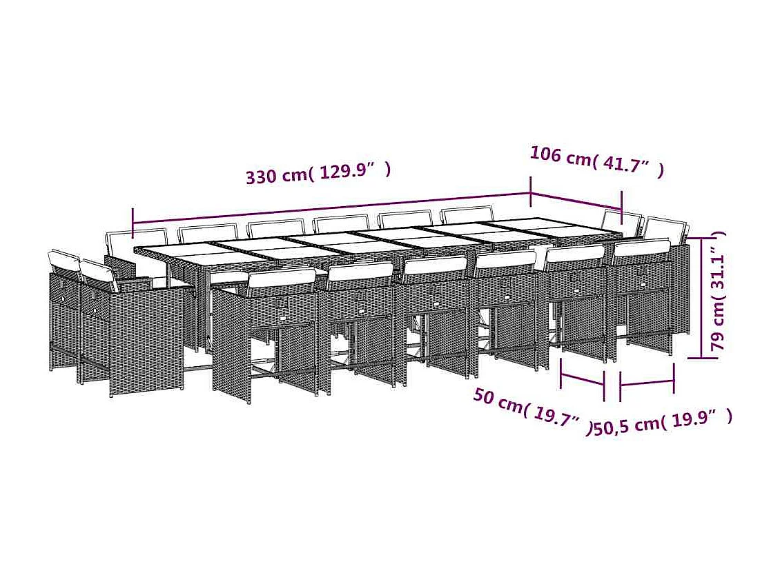 Set de muebles jardín 17 piezas y cojines ratán sintético marrón