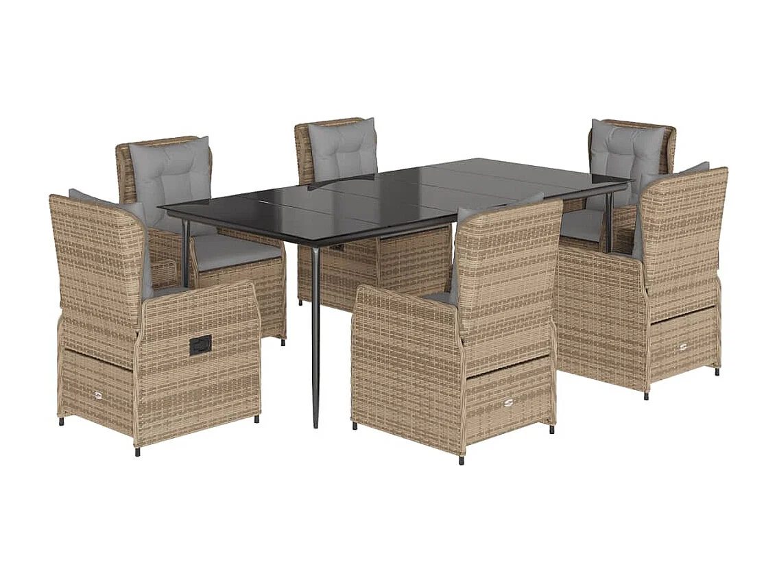 Set comedor de jardín 7 piezas con cojines ratán sintético beige