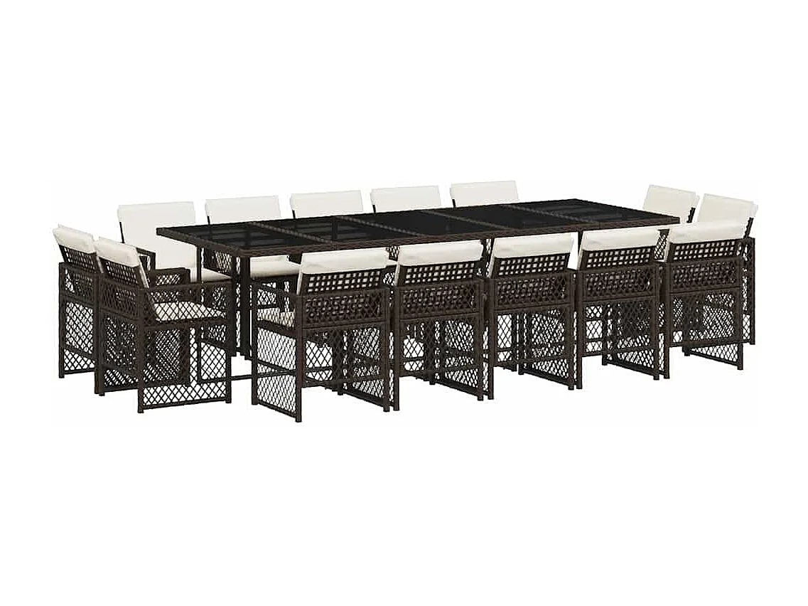 Set comedor de jardín y cojines 15 piezas ratán sintético marrón
