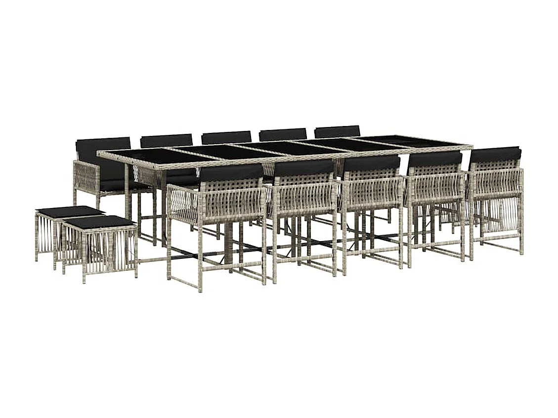 Set comedor jardín y cojines 15 piezas ratán sintético gris claro