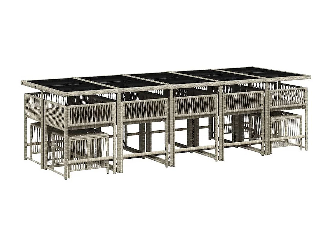 Set comedor jardín y cojines 15 piezas ratán sintético gris claro