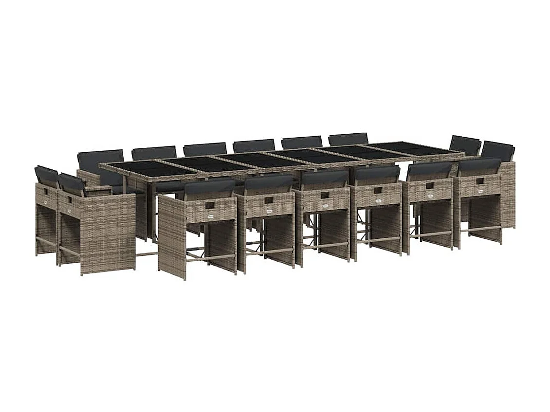 Set comedor de jardín 17 piezas y cojines ratán sintético gris