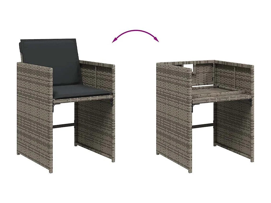 Set comedor de jardín con cojines 13 piezas ratán sintético gris