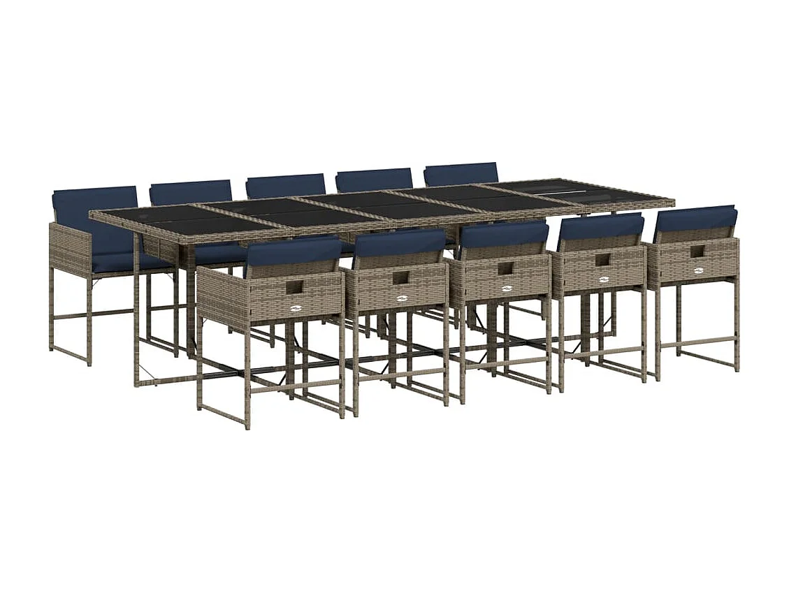 Ensemble à manger de jardin 11 pièces coussins gris résine tressée