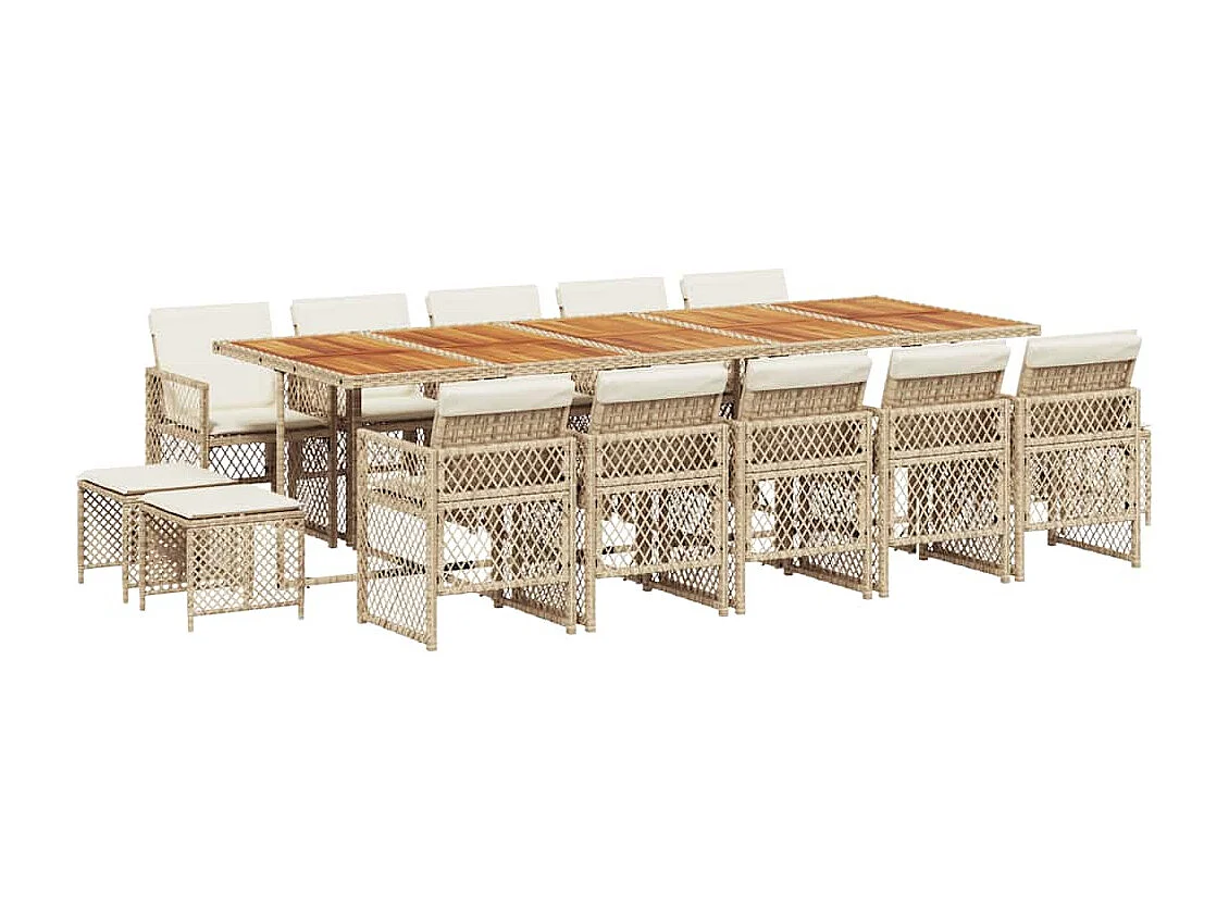 Set comedor de jardín con cojines 15 piezas ratán sintético beige