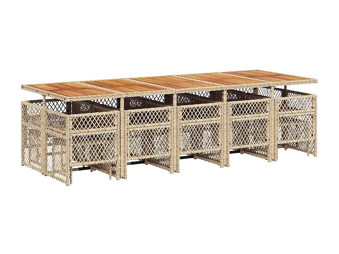 Set comedor de jardín con cojines 15 piezas ratán sintético beige