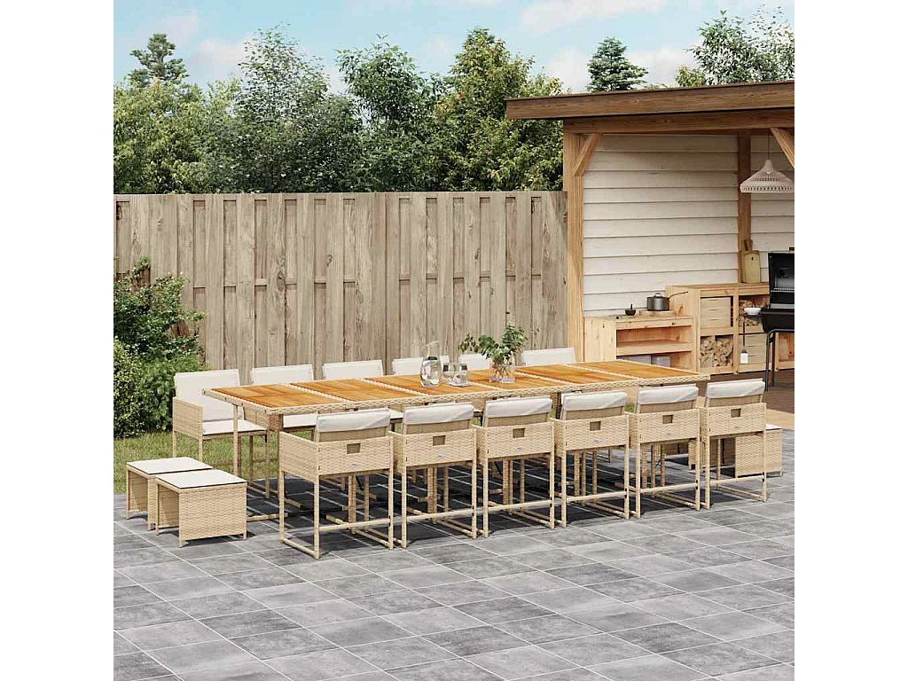 Set comedor de jardín 17 piezas con cojines ratán sintético beige