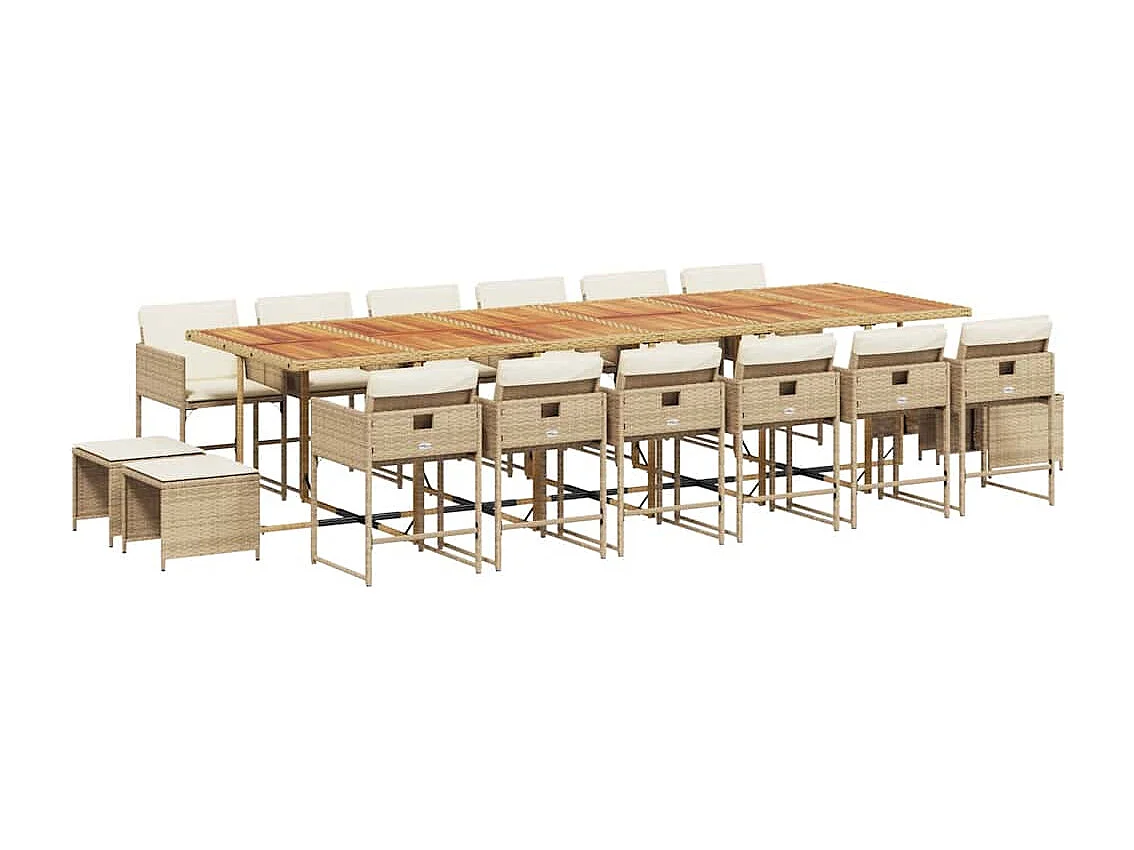 Set comedor de jardín 17 piezas con cojines ratán sintético beige