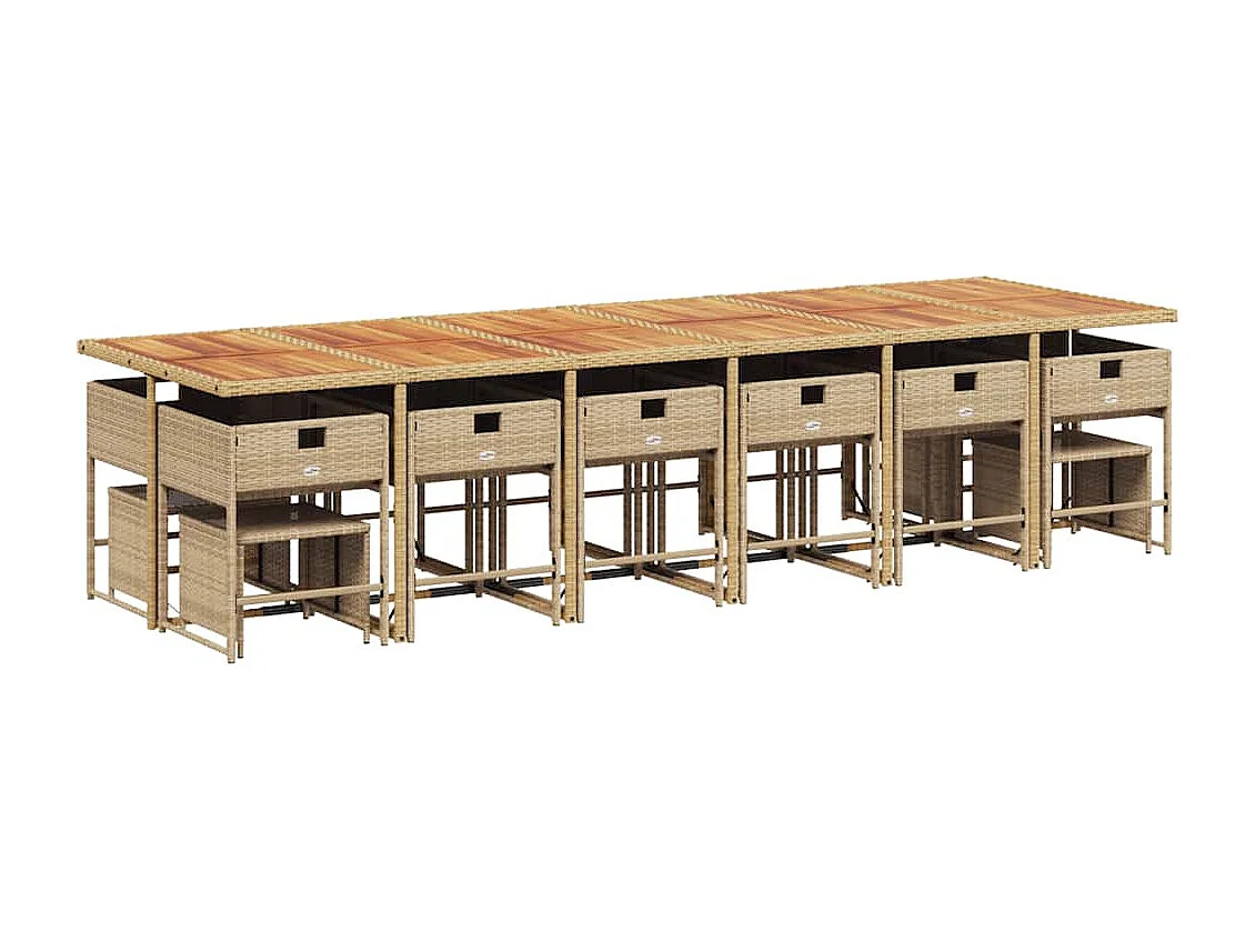 Set comedor de jardín 17 piezas con cojines ratán sintético beige