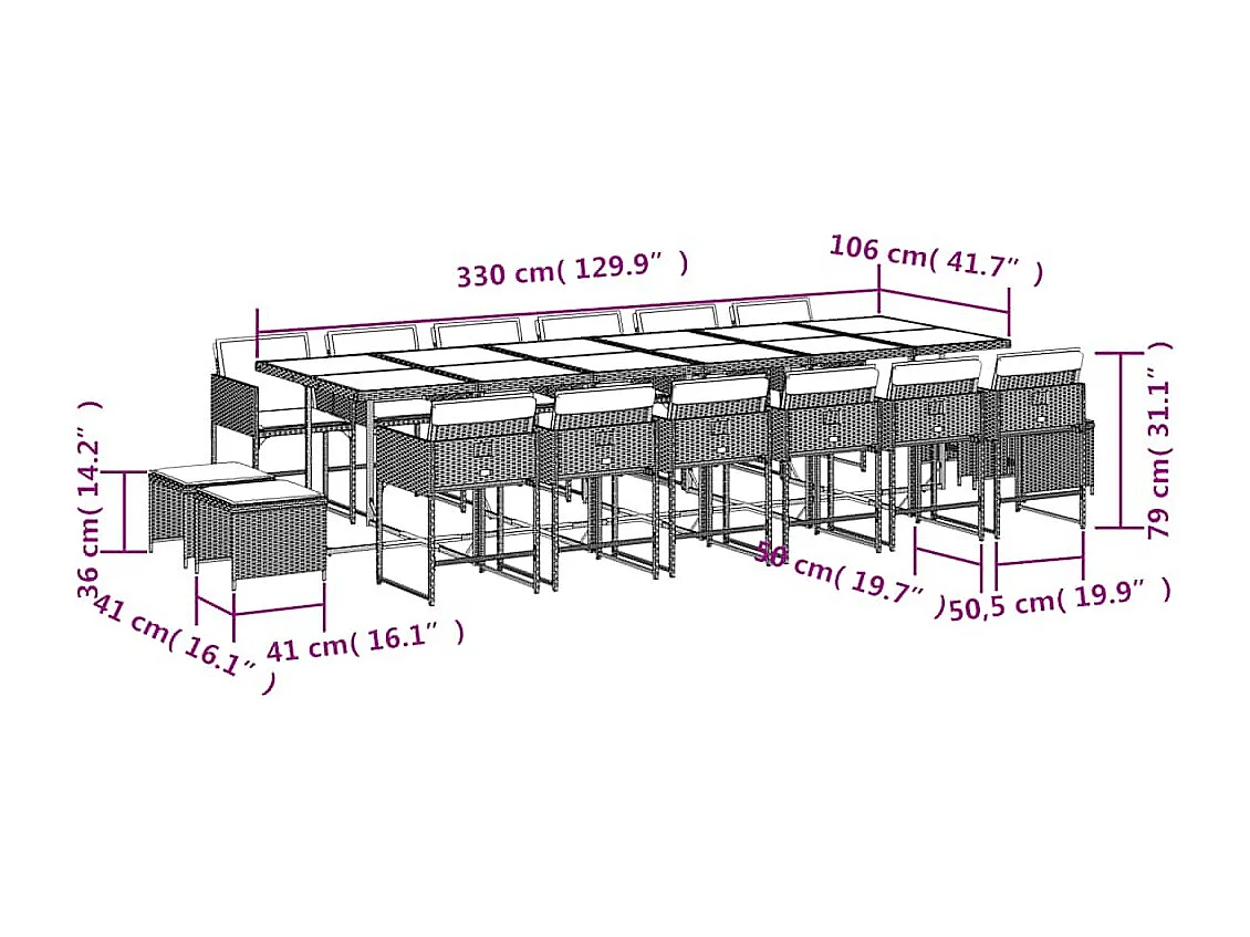 Set comedor de jardín 17 piezas con cojines ratán sintético beige