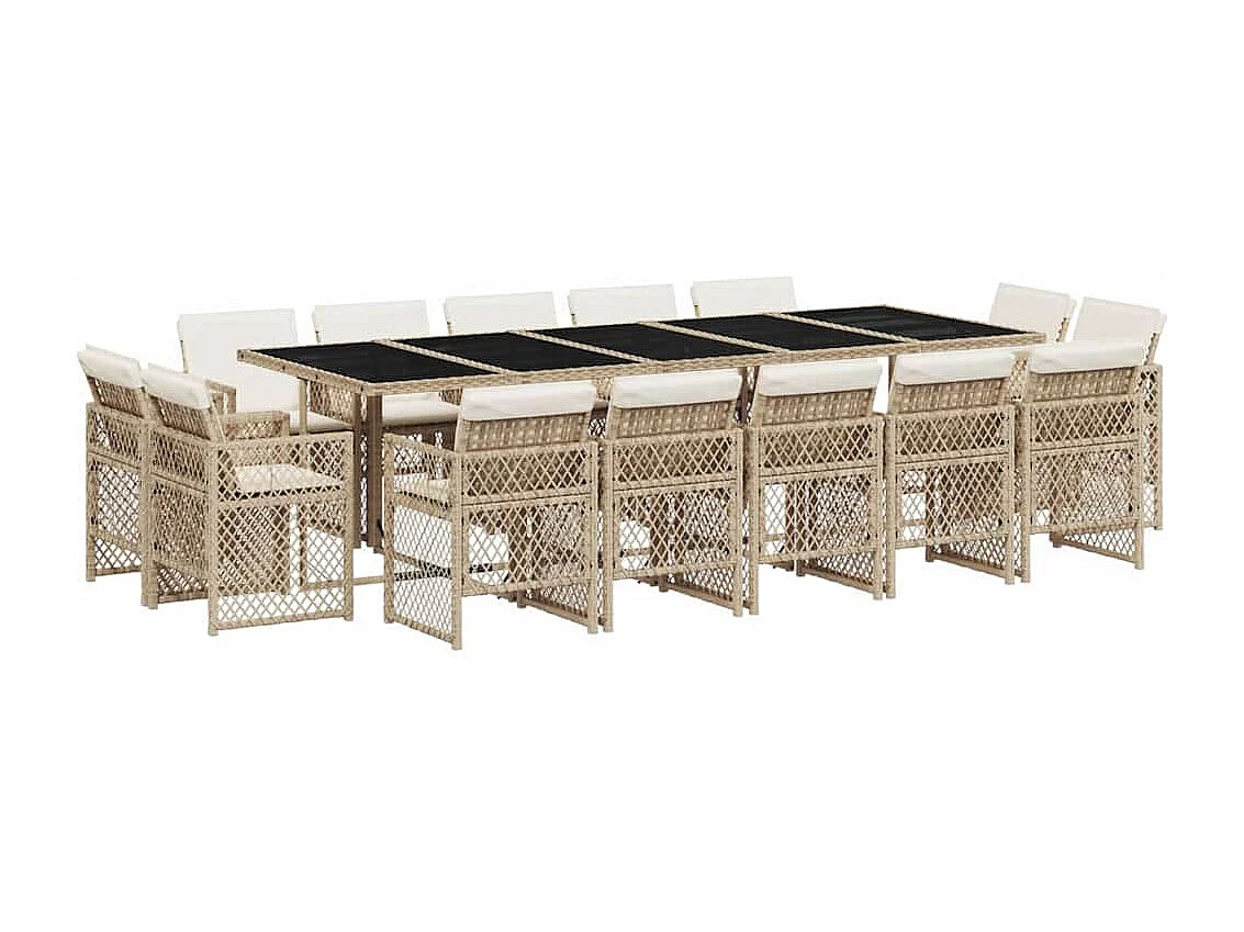 Set comedor de jardín con cojines 15 piezas ratán sintético beige