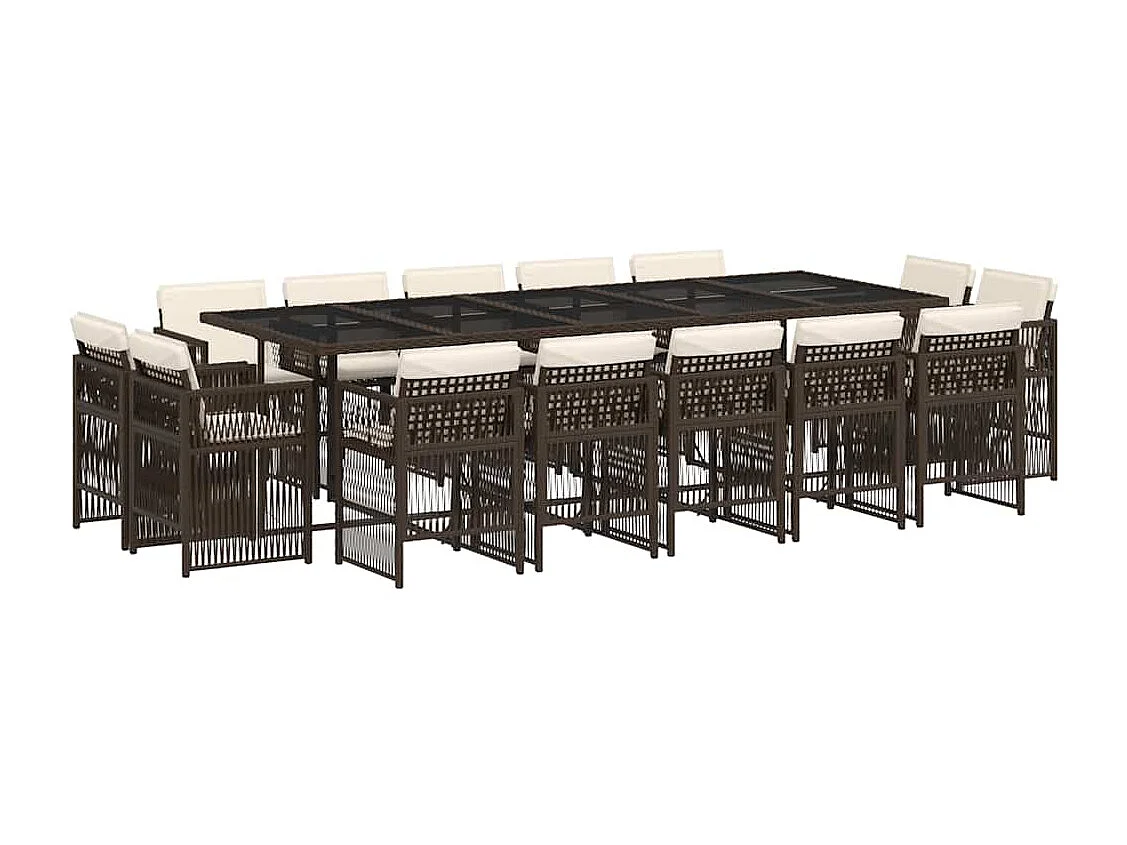 Set comedor de jardín y cojines 15 piezas ratán sintético marrón