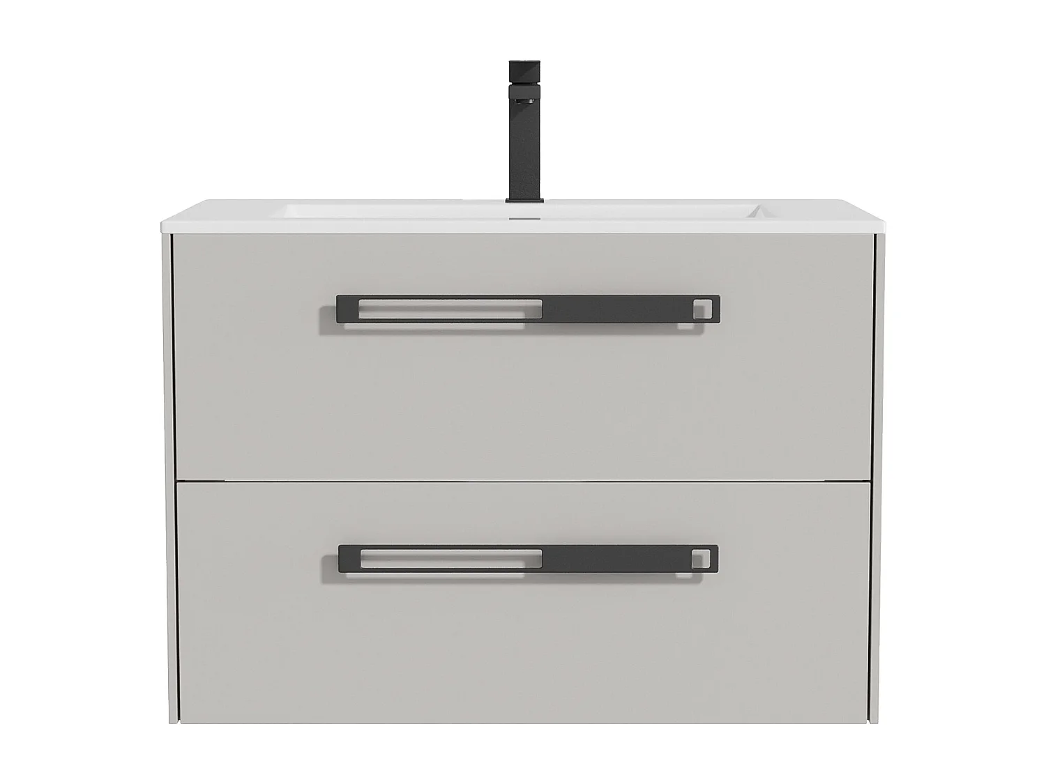 Meuble sous vasque suspendu avec vasque à encastrer et robinet - Gris - 80 cm - FELNA